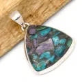 Pendentif Charoite sur Chrysocolle triangulaire argent 925 - Bijoux en Charoite sur Chrysocolle