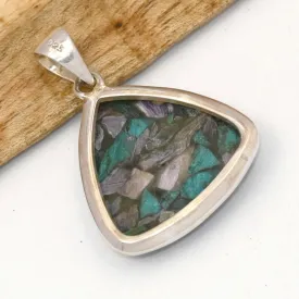 Pendentif Charoite sur Chrysocolle triangulaire argent 925 - Bijoux en Charoite sur Chrysocolle