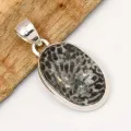 Petit Pendentif en corail Stingray fossile - argent 925 - Bijoux en Corail Noir