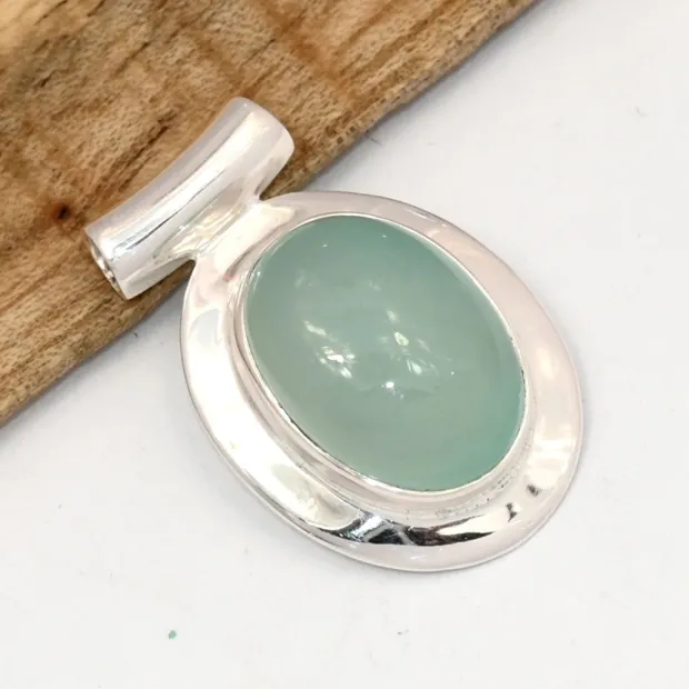 Pendentif Calcédoine d'eau bélière tube - Bijoux en Calcédoine bleue