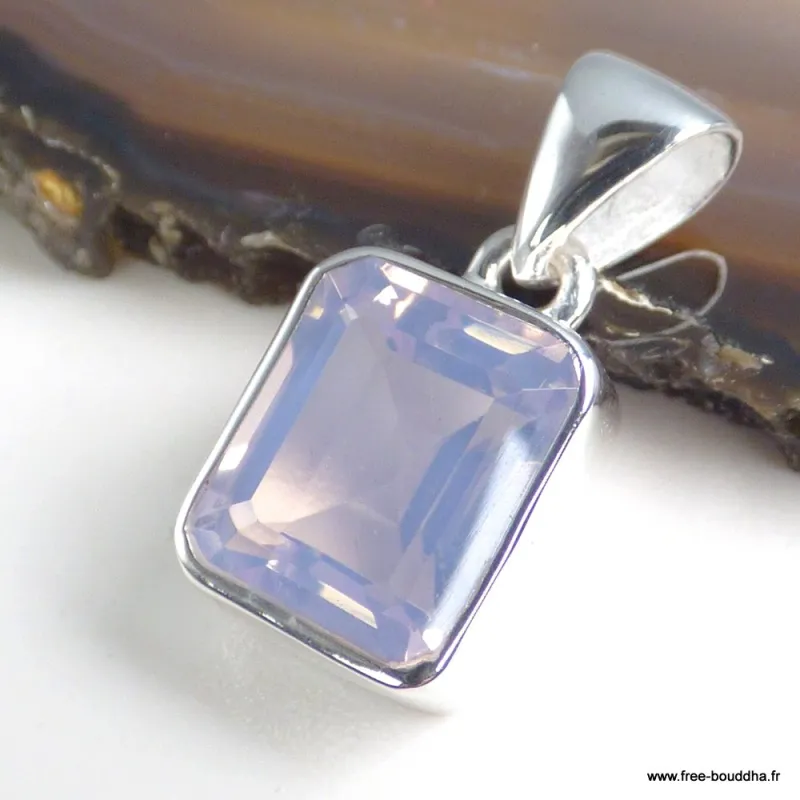 Pendentif Quartz Lavande véritable facetté rectangulaire – Argent 925