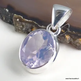 Pendentif Quartz Lavande véritable facetté forme ovale – Argent 925