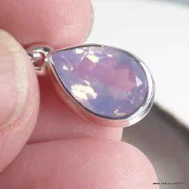 Pendentif goutte en Quartz Lavande naturel facetté, bélière en argent massif 925