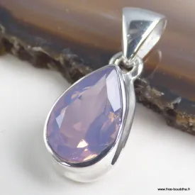 Pendentif goutte en Quartz Lavande naturel facetté, bélière en argent massif 925