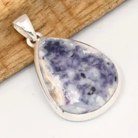 Pendentif goutte en Jaspe Tiffany violet et gris sur monture en argent 925