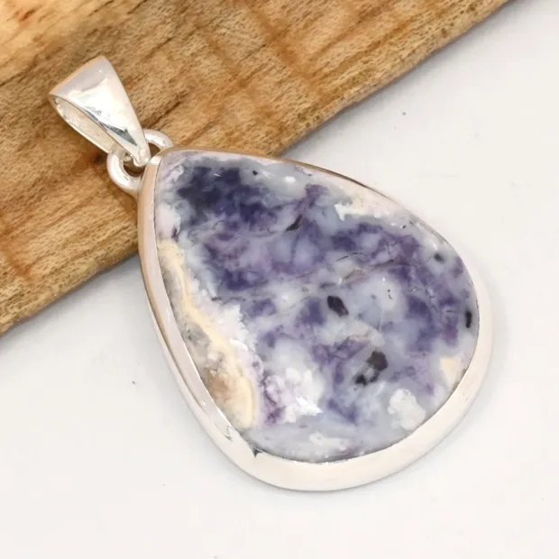 Pendentif goutte en Jaspe Tiffany violet et gris sur monture en argent 925