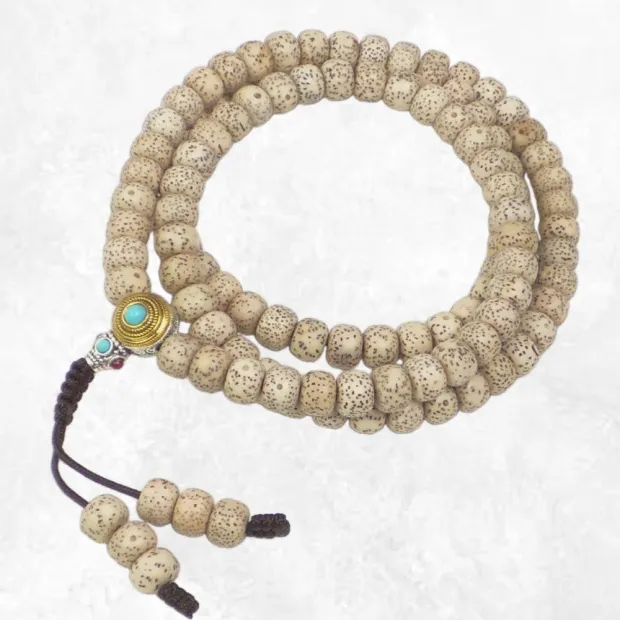 Mala en graines de lotus semi-rondes – 108 perles – Népal