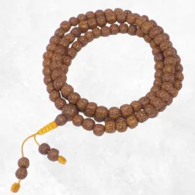 Mala Rudraksha authentique – 108 perles brunes polies – Népal