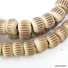 Mala tibétain en os de buffle beige strié – 108 perles – Népal