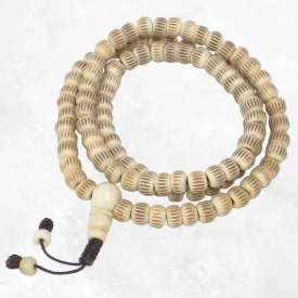 Mala tibétain en os de buffle beige strié – 108 perles – Népal