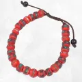 Bracelet porte-bonheur rouge en os et pierres – 27 perles – Népal
