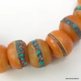 Bracelet porte-bonheur orange safran en os et pierres – 27 perles