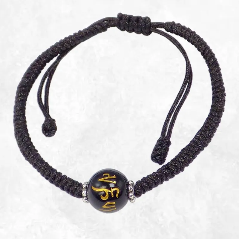 Bracelet tibétain porte-bonheur fil noir et mantra - Bracelets tibétains bouddhistes