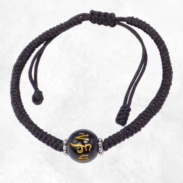 Bracelet tibétain porte-bonheur fil noir et mantra - Bracelets tibétains bouddhistes