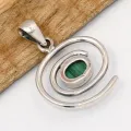 Pendentif malachite naturelle et phases de la lune – argent 925