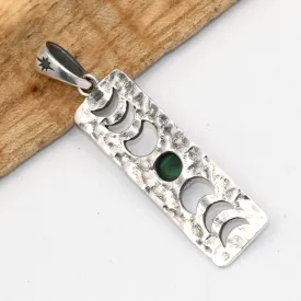 Pendentif malachite naturelle et phases de la lune – argent 925