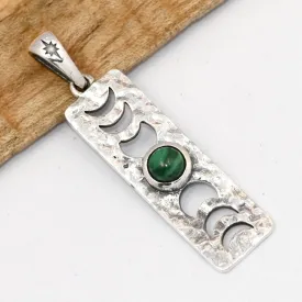 Pendentif malachite naturelle et phases de la lune – argent 925