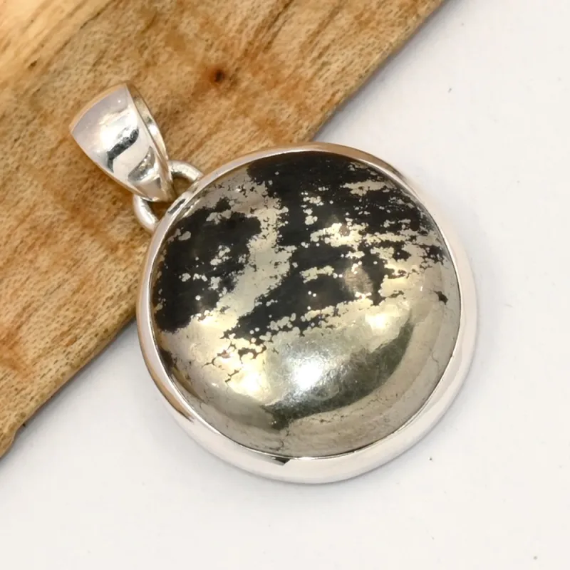 Pendentif pyrite sur magnétite authentique – argent 925 poinçonné