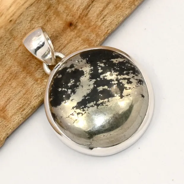 Pendentif pyrite sur magnétite authentique – argent 925 poinçonné