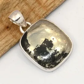 Pendentif pyrite sur magnétite rectangulaire – argent 925 poinçonné