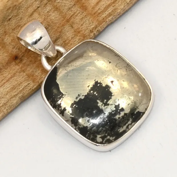 Pendentif pyrite sur magnétite rectangulaire – argent 925 poinçonné