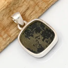 Pendentif carré pyrite sur magnétite d'Arizona – argent 925 poinçonné