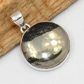Pendentif rond pyrite sur magnétite – médaillon argent 925 poinçonné