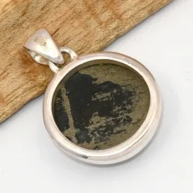 Pendentif rond pyrite sur magnétite porte-bonheur – argent 925