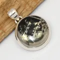 Pendentif rond pyrite sur magnétite porte-bonheur – argent 925