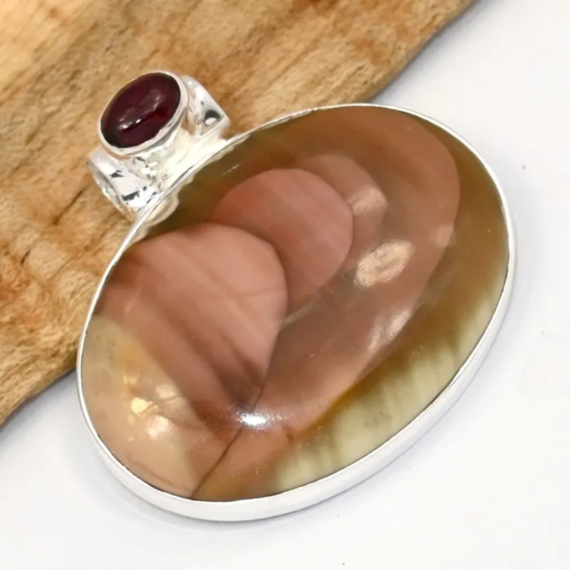 Pendentif Jaspe Impérial et Grenat cabochon ovale - Bijoux en Jaspe Impérial