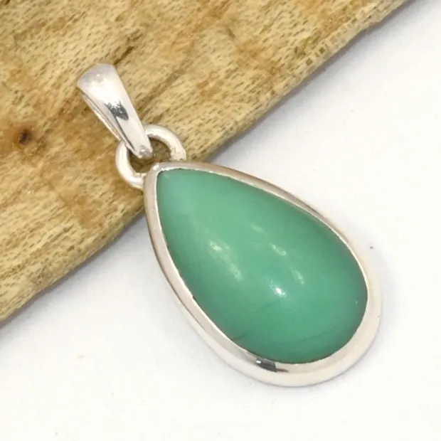 Pendentif goutte en Chrysoprase - Pierre naturelle - Bijoux Pierres Naturelles
