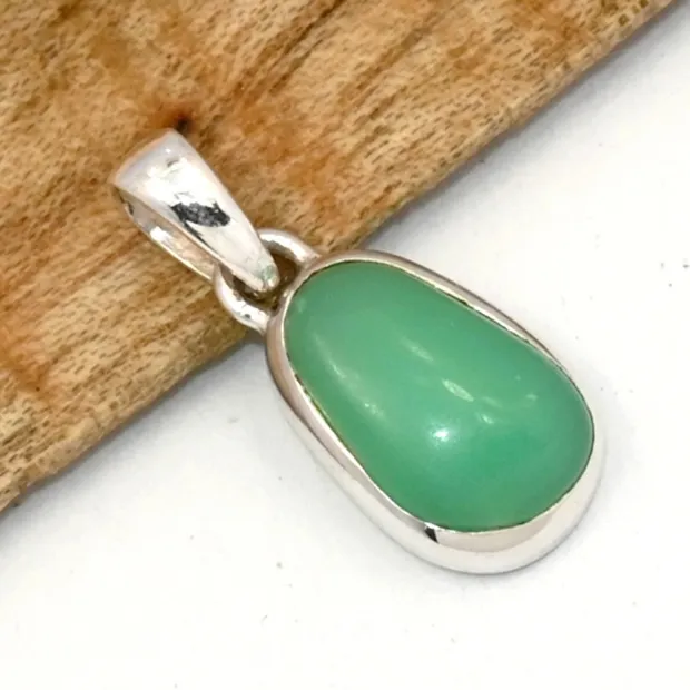 Petit pendentif Chrysoprase asymétrique en argent 925 - Pièce unique