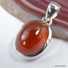 Pendentif Grenat Hessonite ovale cabochon - Argent 925 véritable