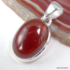Gros pendentif Grenat Hessonite ovale en argent 925 - Pièce unique