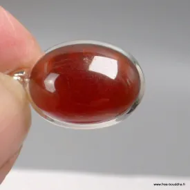 Gros pendentif Grenat Hessonite ovale en argent 925 - Pièce unique