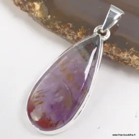 Pendentif goutte Super Seven 4 cm grade AAA - Argent 925 véritable - Bijoux en Cacochynite Super Seven