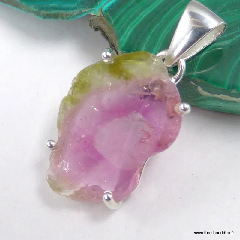Pendentif Tourmaline Melon authentique - argent 925 Rare - Bijoux en Tourmaline Melon d'eau