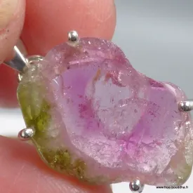 Pendentif Tourmaline Melon authentique - argent 925 Rare - Bijoux en Tourmaline Melon d'eau