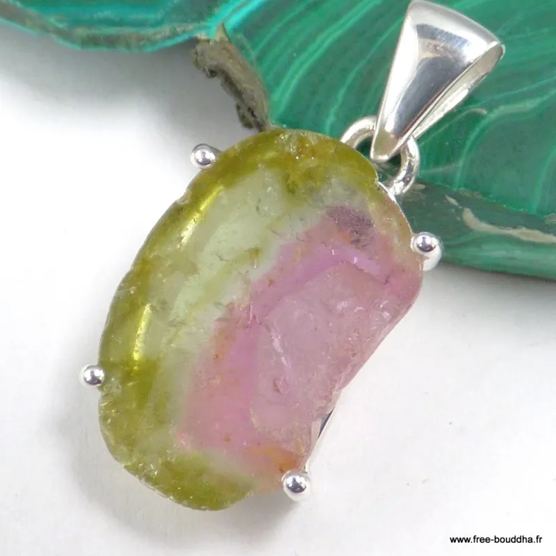 Pendentif Tourmaline Melon authentique - Pierre RARE - Bijoux en Tourmaline Melon d'eau
