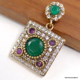 Pendentif oriental carré rubis émeraude – Style ottoman