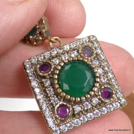 Pendentif oriental carré rubis émeraude – Style ottoman