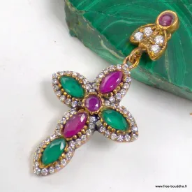 Pendentif oriental carré rubis émeraude – Style ottoman