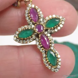 Pendentif oriental carré rubis émeraude – Style ottoman