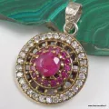Pendentif rubis oriental rond – Style ottoman, argent et laiton