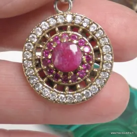 Pendentif rubis oriental rond – Style ottoman, argent et laiton