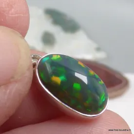 Pendentif Opale Noire Éthiopienne Verte AAA – Argent 925