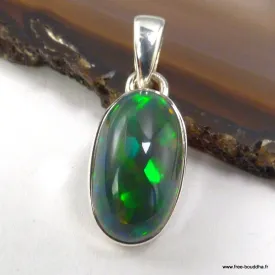 Pendentif Opale Noire Éthiopienne Verte AAA – Argent 925