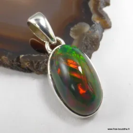 Pendentif Opale Noire Welo Rouge et Jaune AAA – Argent 925