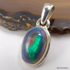 Pendentif Opale Noire Welo Bleue AAA – Ovale Argent 925