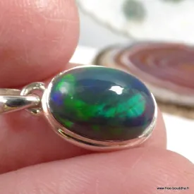 Pendentif Opale Noire Welo Vert et Bleu AAA – Argent 925